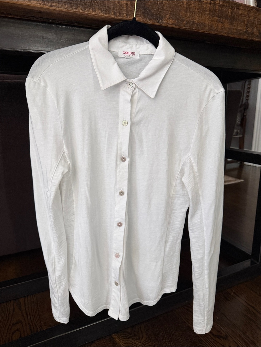 Goldie women’s White Button-Up stretch cotton Shirt